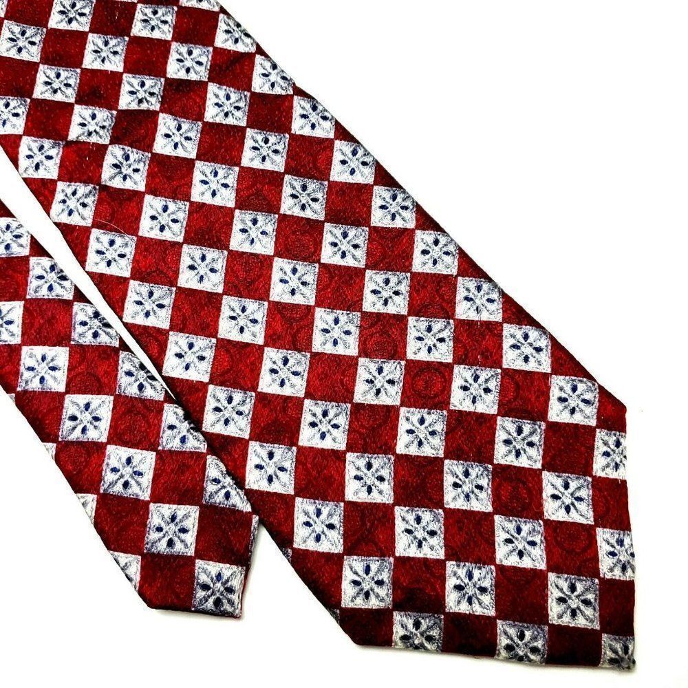 Pierre Cardin Silk Tie Red Print Floral Geometric Wide